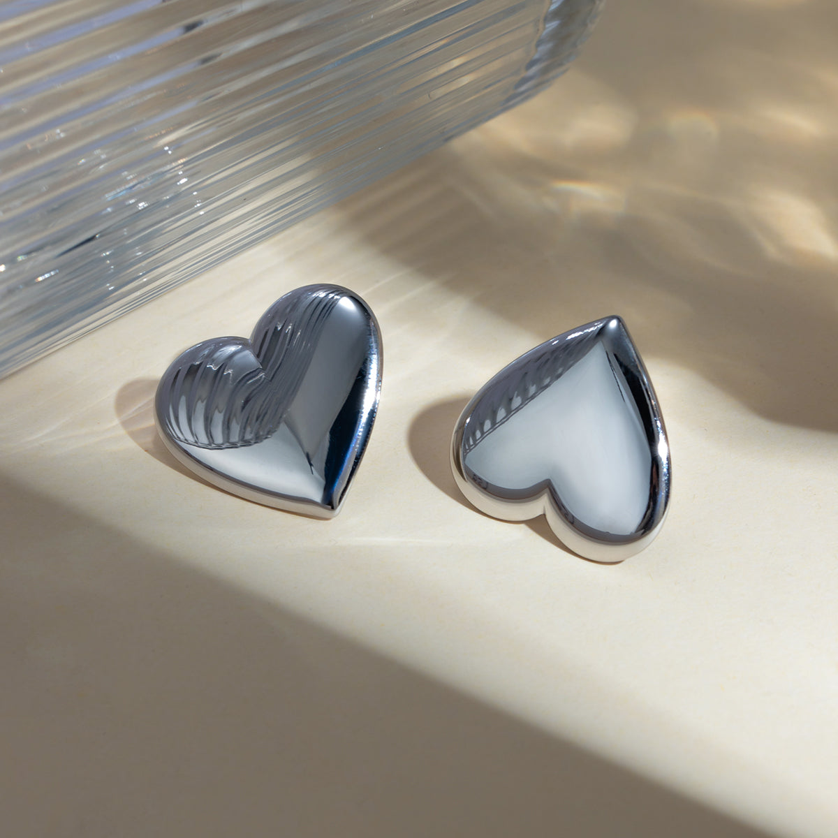 Stainless Steel Heart Stud Earrings   