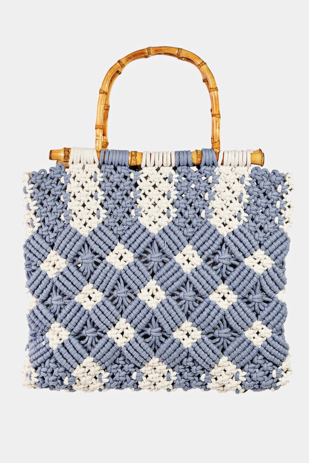 Fame Wooden Handle Braided Handbag Blue One Size 