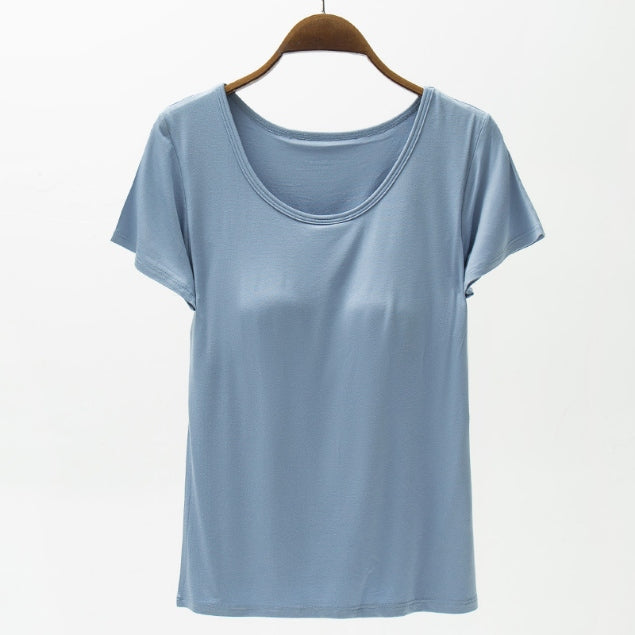 STUNNLY  Round Neck Modal T-Shirt with Bra Misty  Blue M 