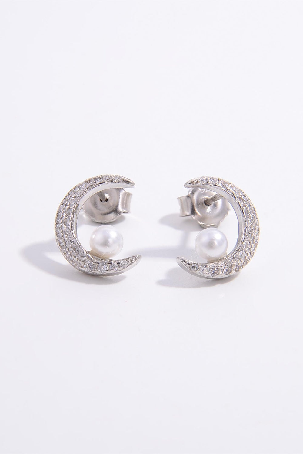 STUNNLY  925 Sterling Silver Zircon Moon Shape Earrings Silver One Size 