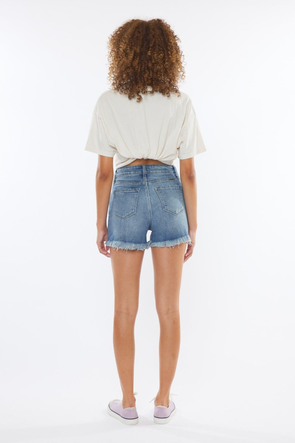 STUNNLY  Kancan High Rise Frayed Hem Denim Shorts   