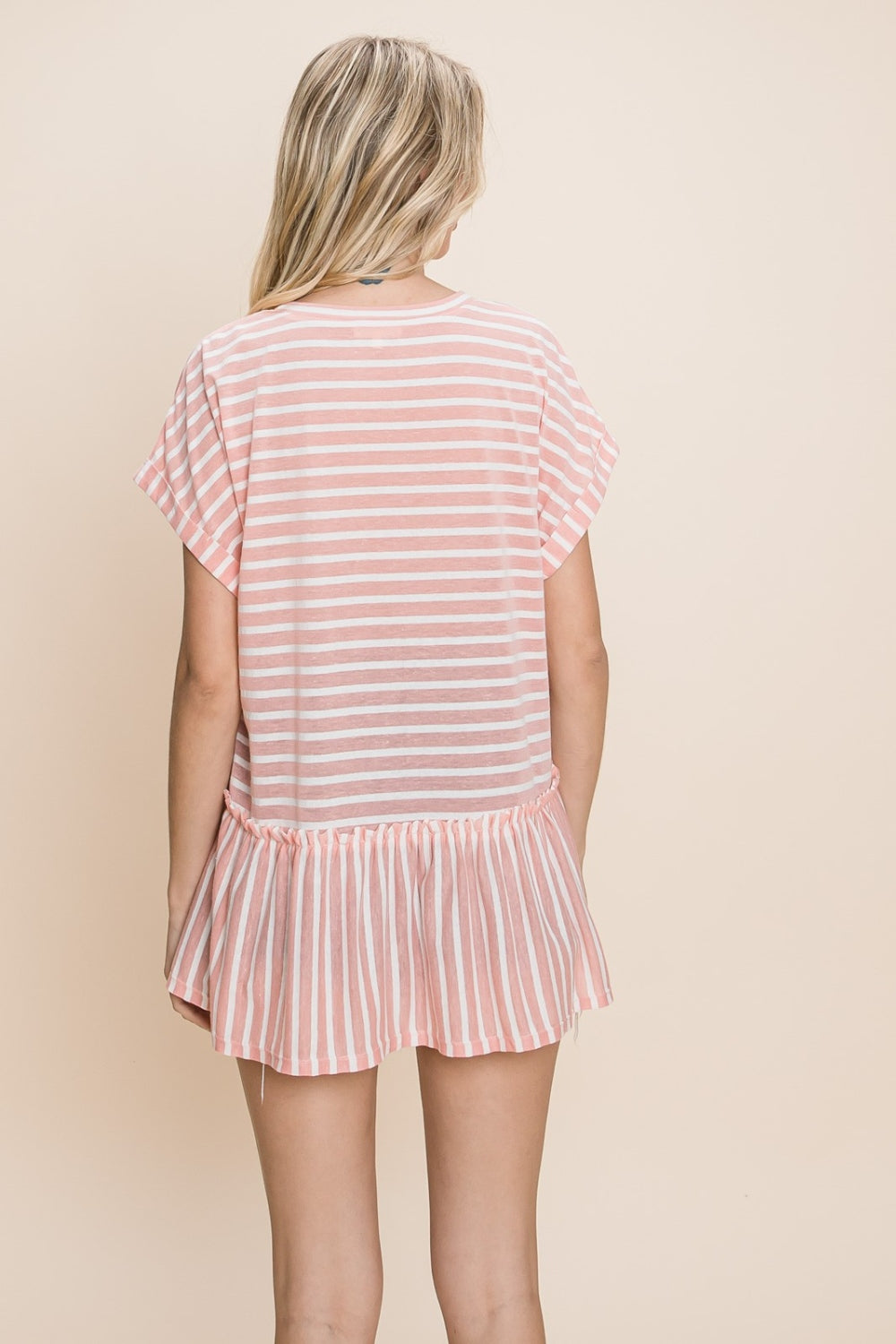 Cotton Bleu by Nu Label Striped Ruffled Short Sleeve Top   