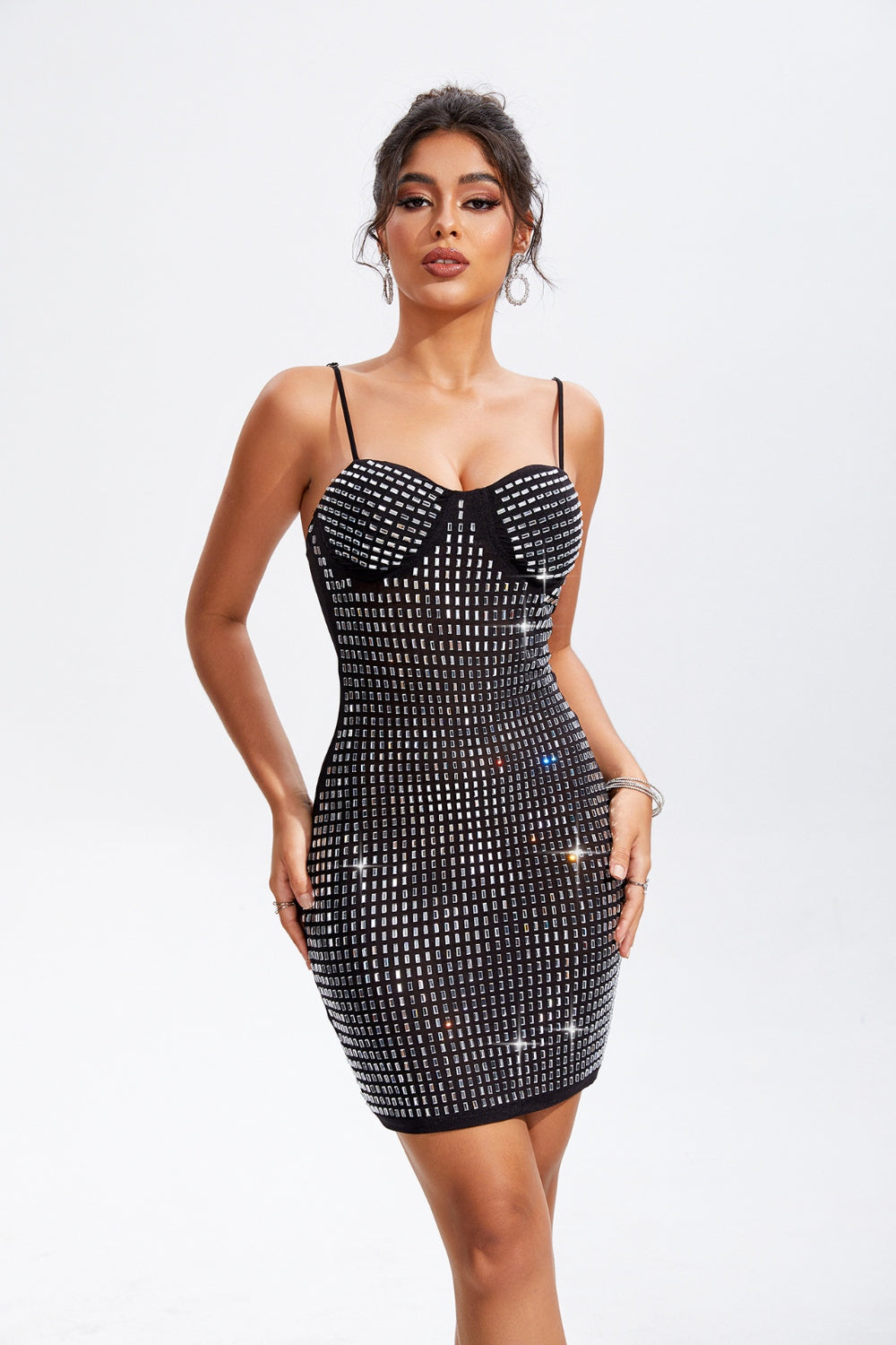 Rhinestone Sweetheart Neck Mini Cami Dress   