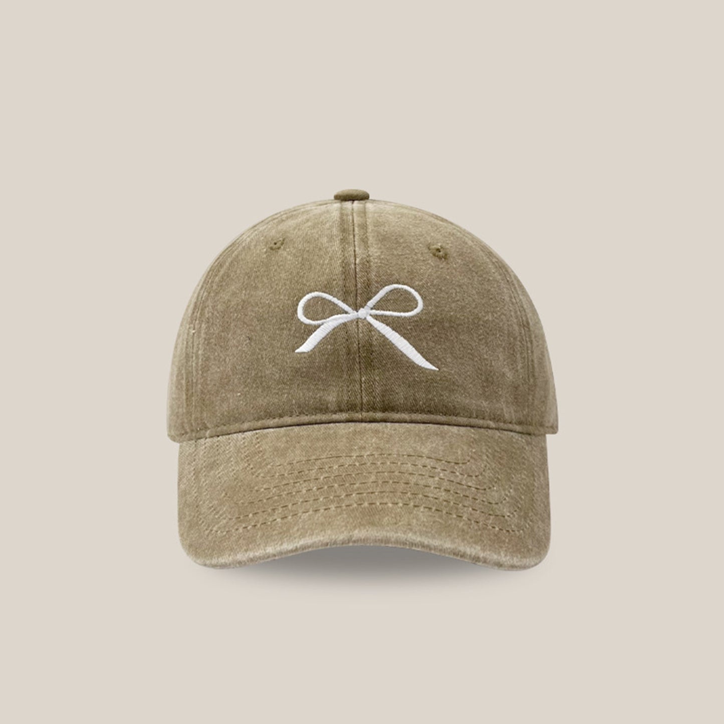 Bow Embroidered Adjustable Cap Khaki One Size 