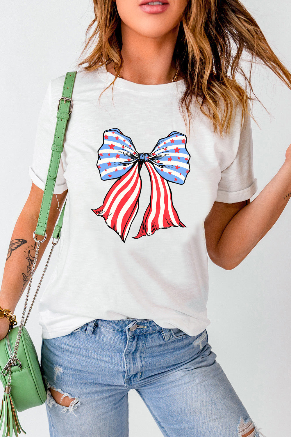 Bow Graphic Round Neck Short Sleeve T-Shirt   