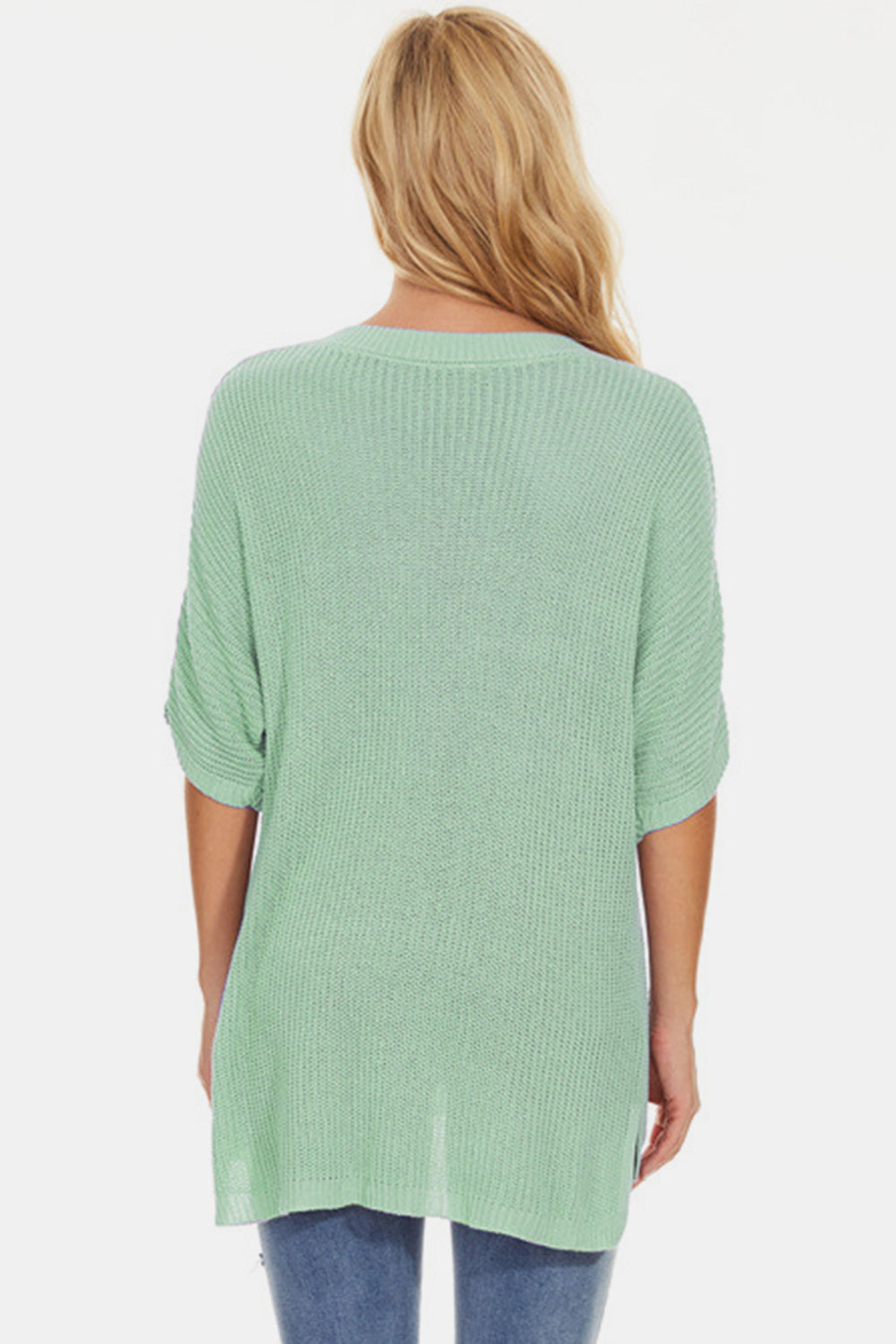 STUNNLY  Pocketed V-Neck Half Sleeve Knit Top   