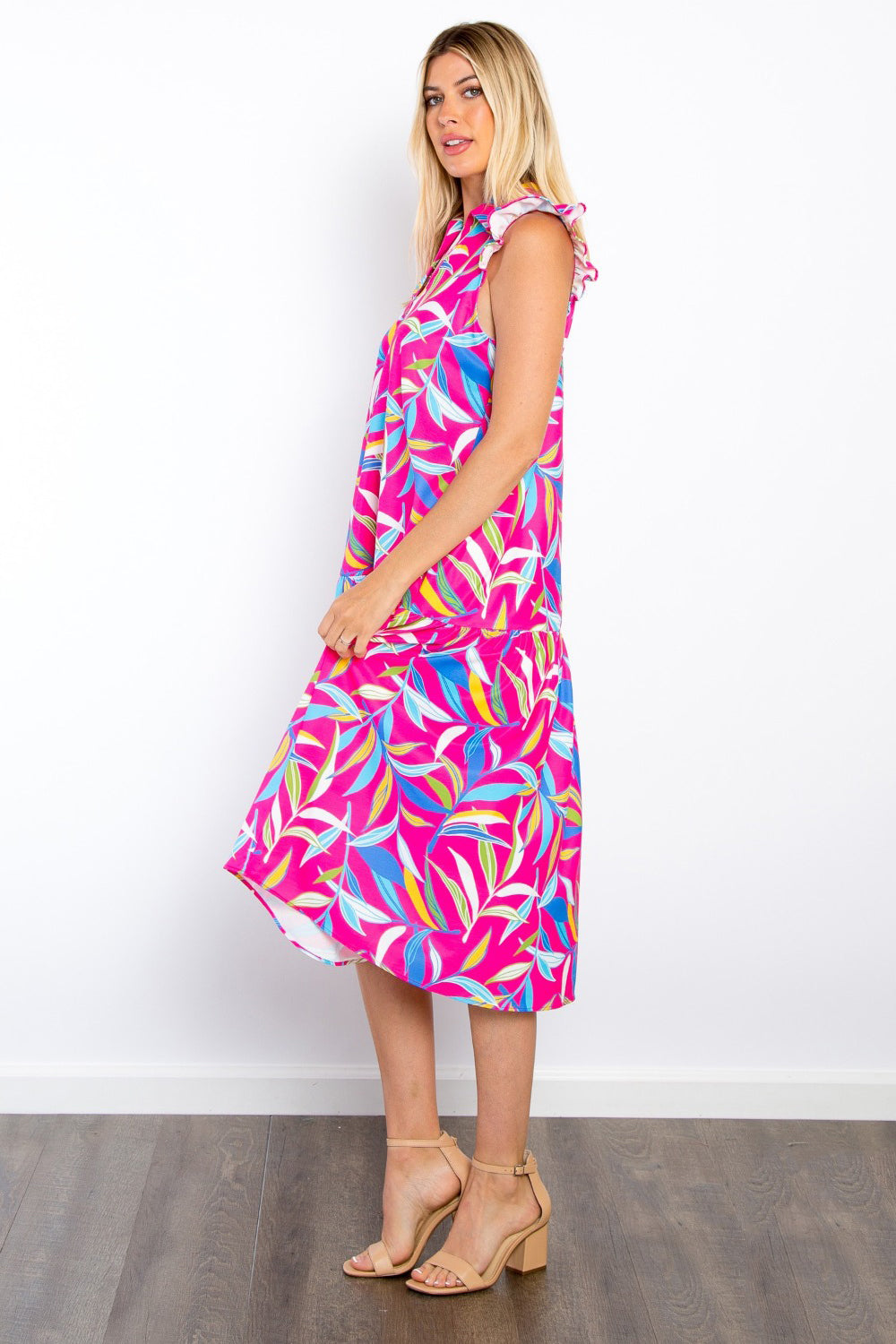 Be Stage Print Ruffled Midi Dress with Pockets   