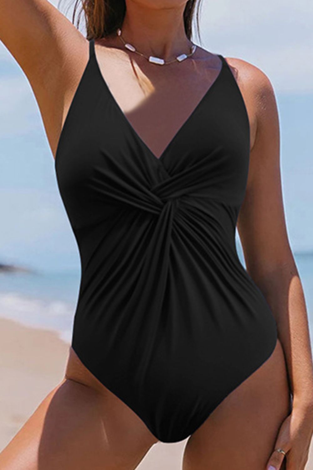 STUNNLY  Twisted Crisscross V-Neck One-Piece Swimwear   