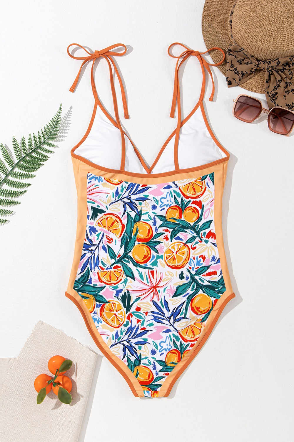 STUNNLY  Printed V-Neck Tie Shoulder One-Piece Swimwear   