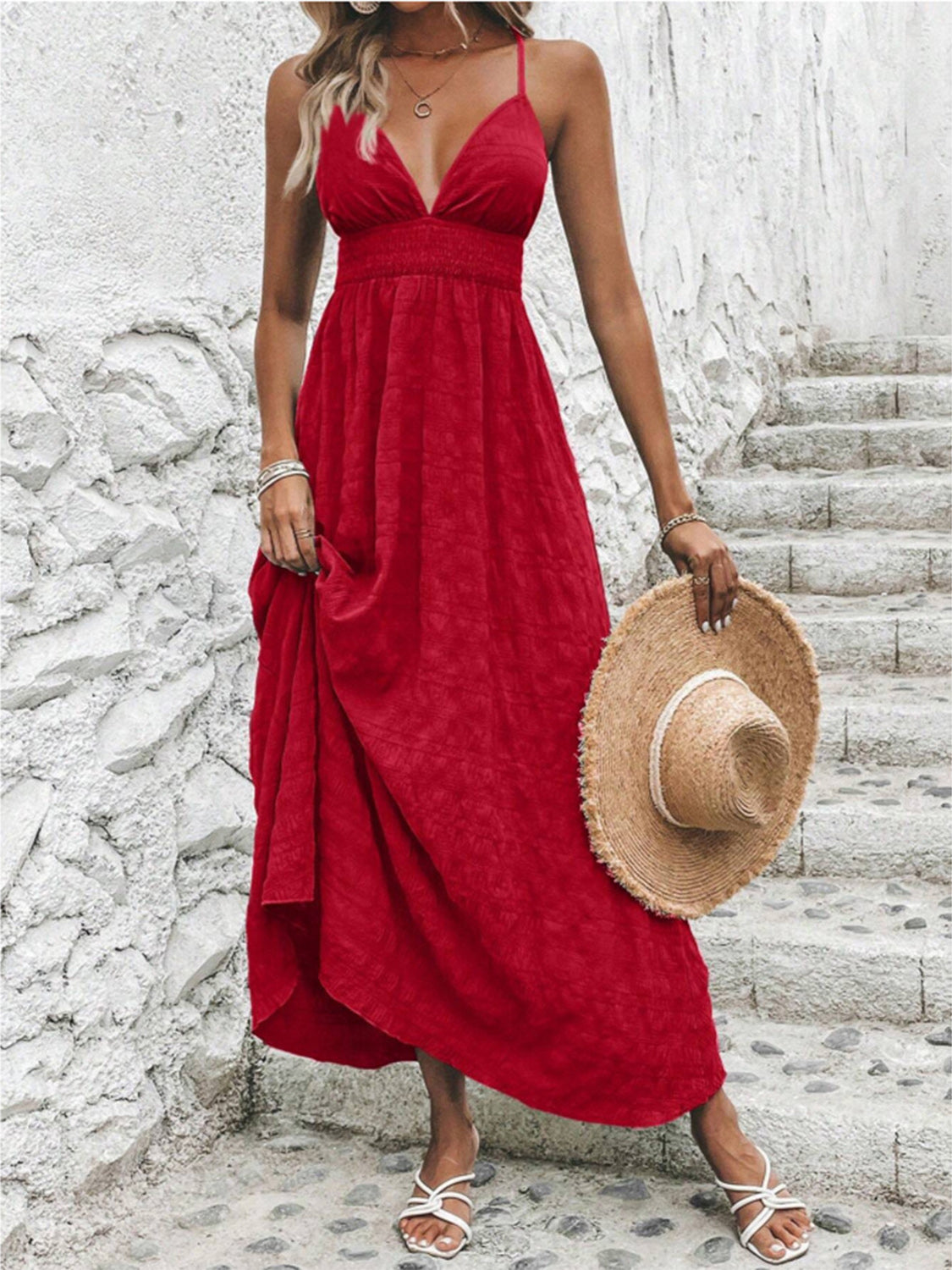 Crisscross V-Neck Maxi Cami Dress Scarlet XS 