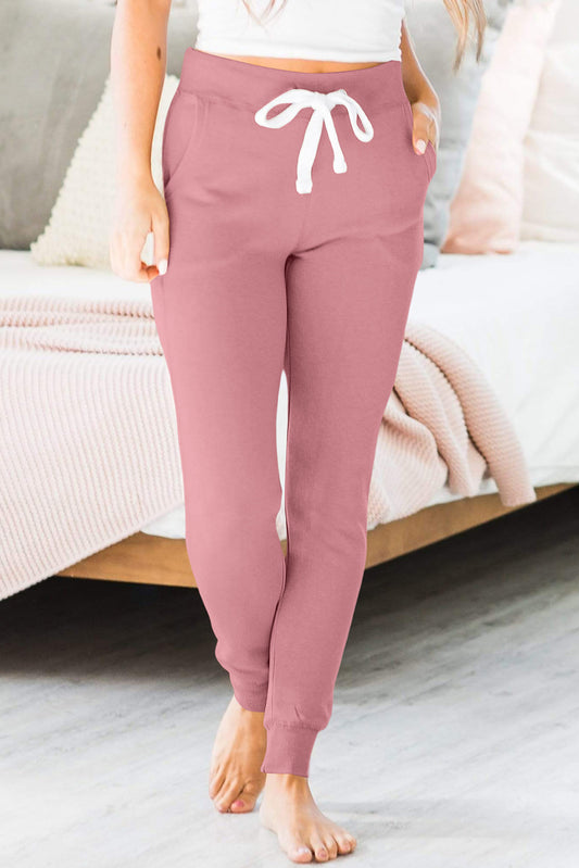 Drawstring Joggers with Pockets Dusty Pink S 