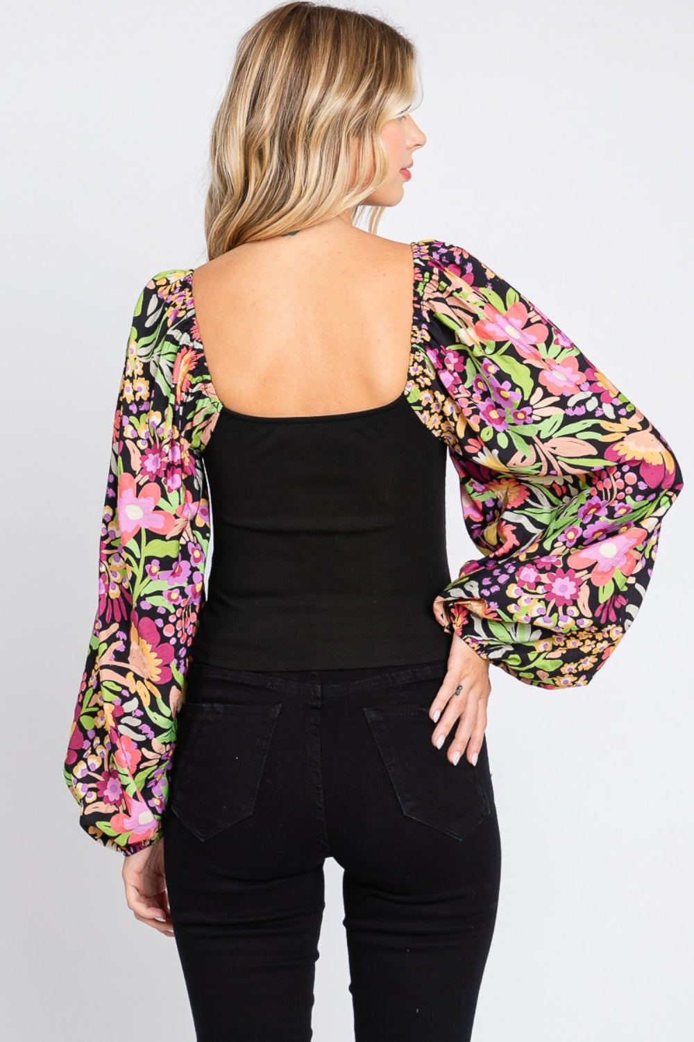 STUNNLY  ODDI Full Size Floral Balloon Sleeve Blouse   