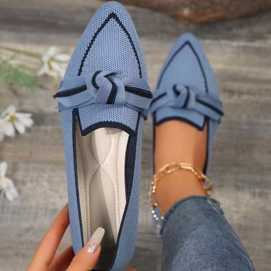 Bow Contrast Trim Point Toe Loafers Dusty  Blue 36(US5) 