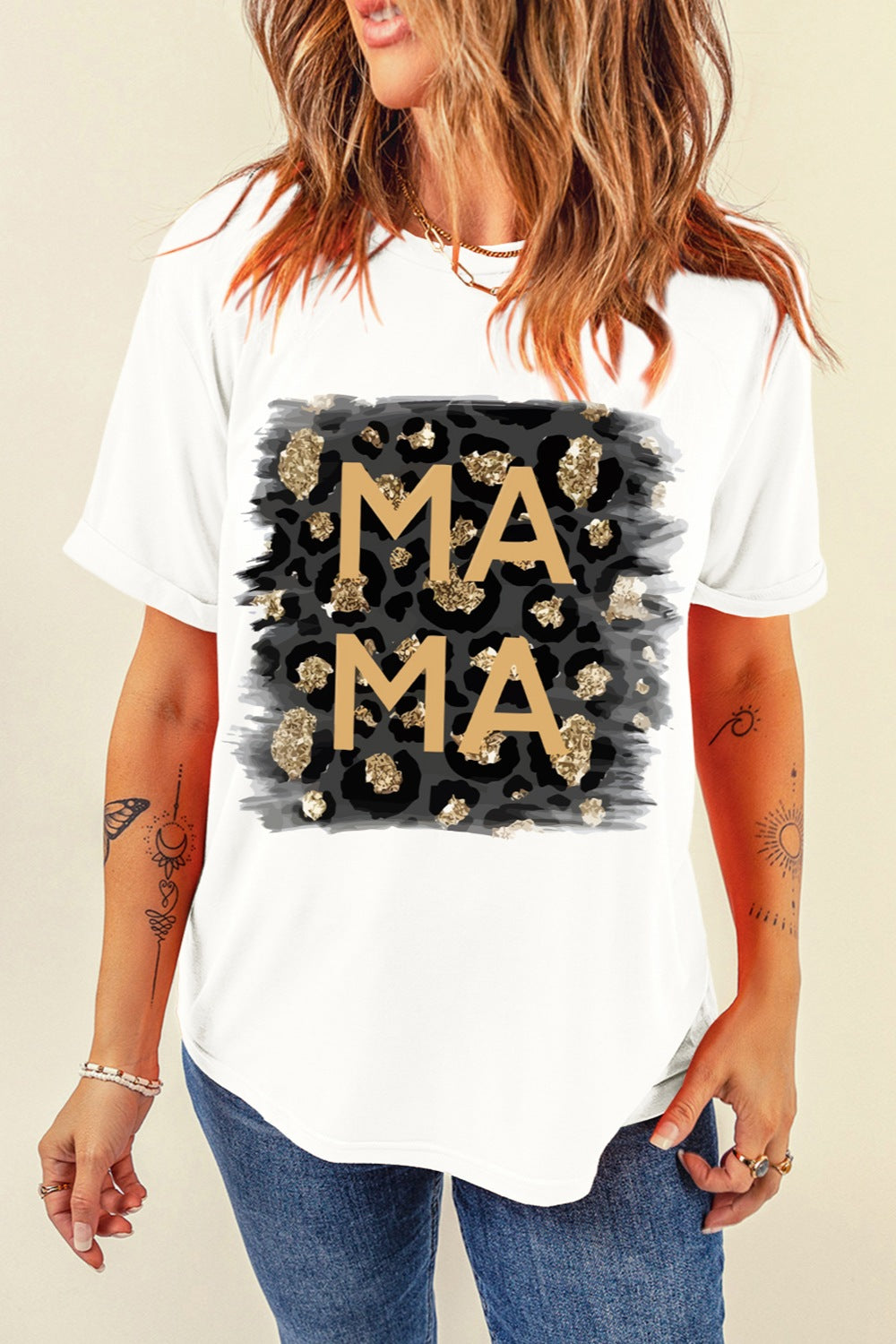 STUNNLY  MAMA Round Neck Short Sleeve T-Shirt White S 