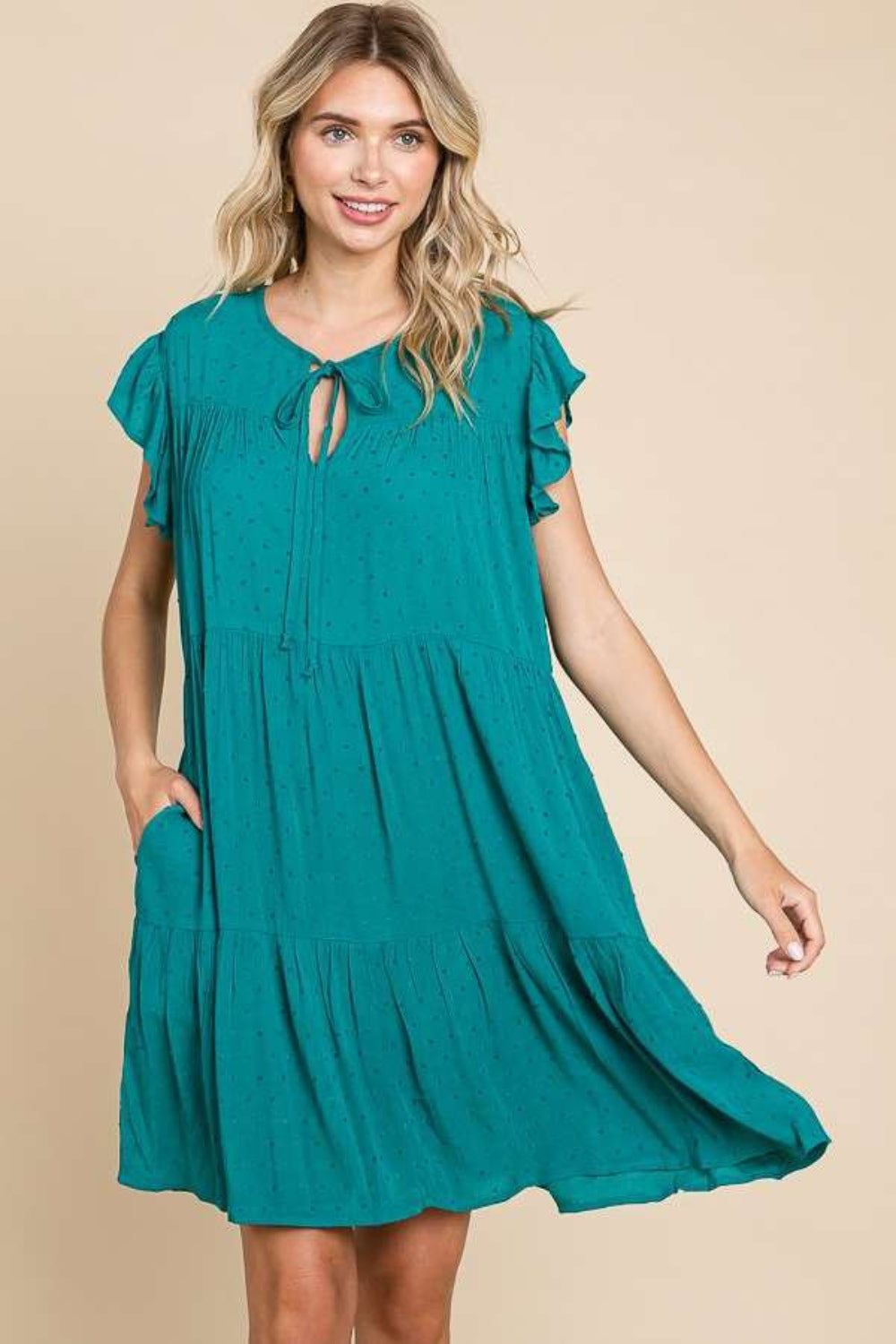 Culture Code Ruffle Cap Sleeve Tiered Dress Lotus Green S 