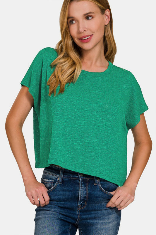 Zenana Round Neck Short Sleeve T-Shirt K Green S 