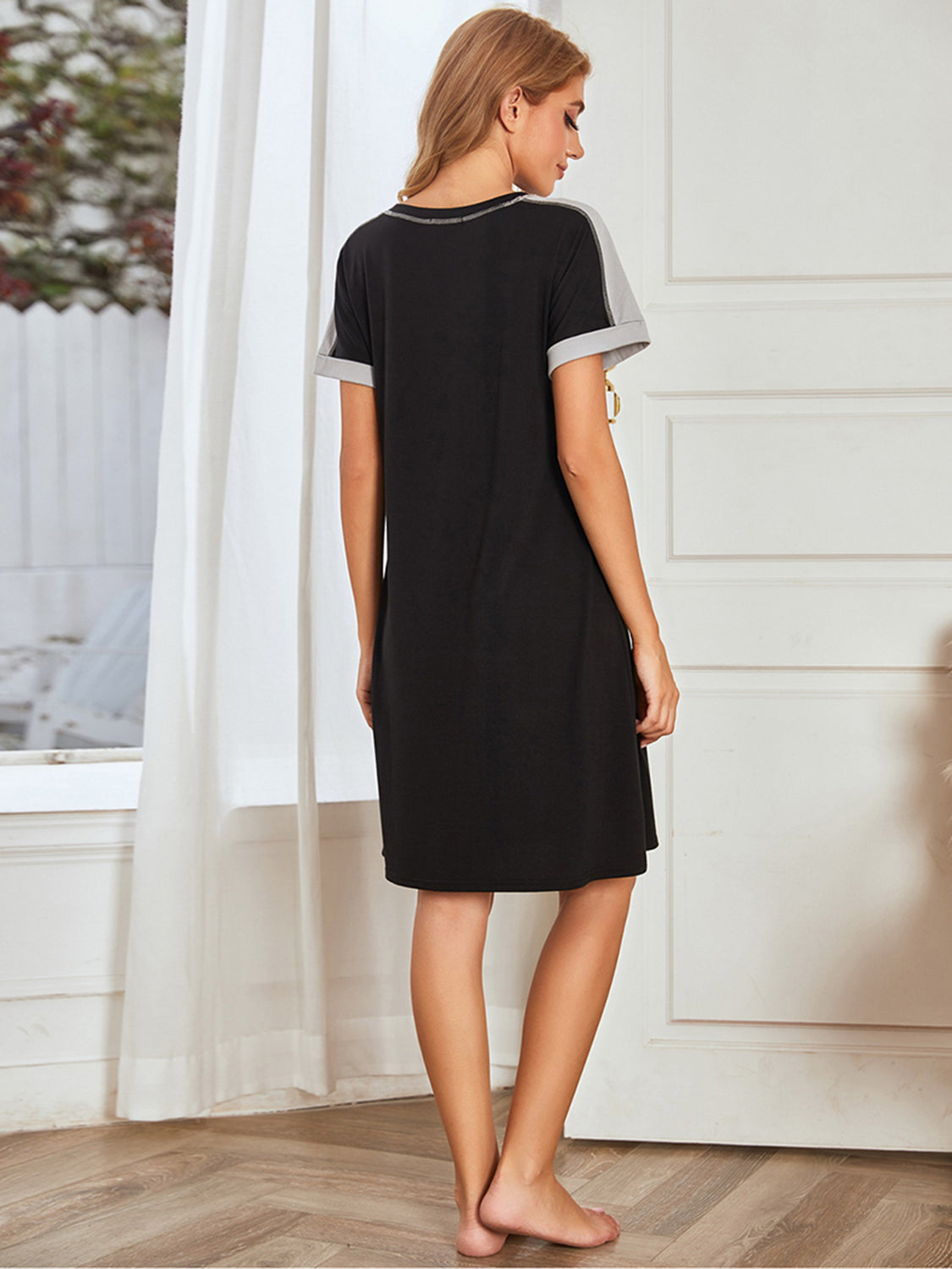 Contrast Stitching Contrast Short Sleeve Dress   