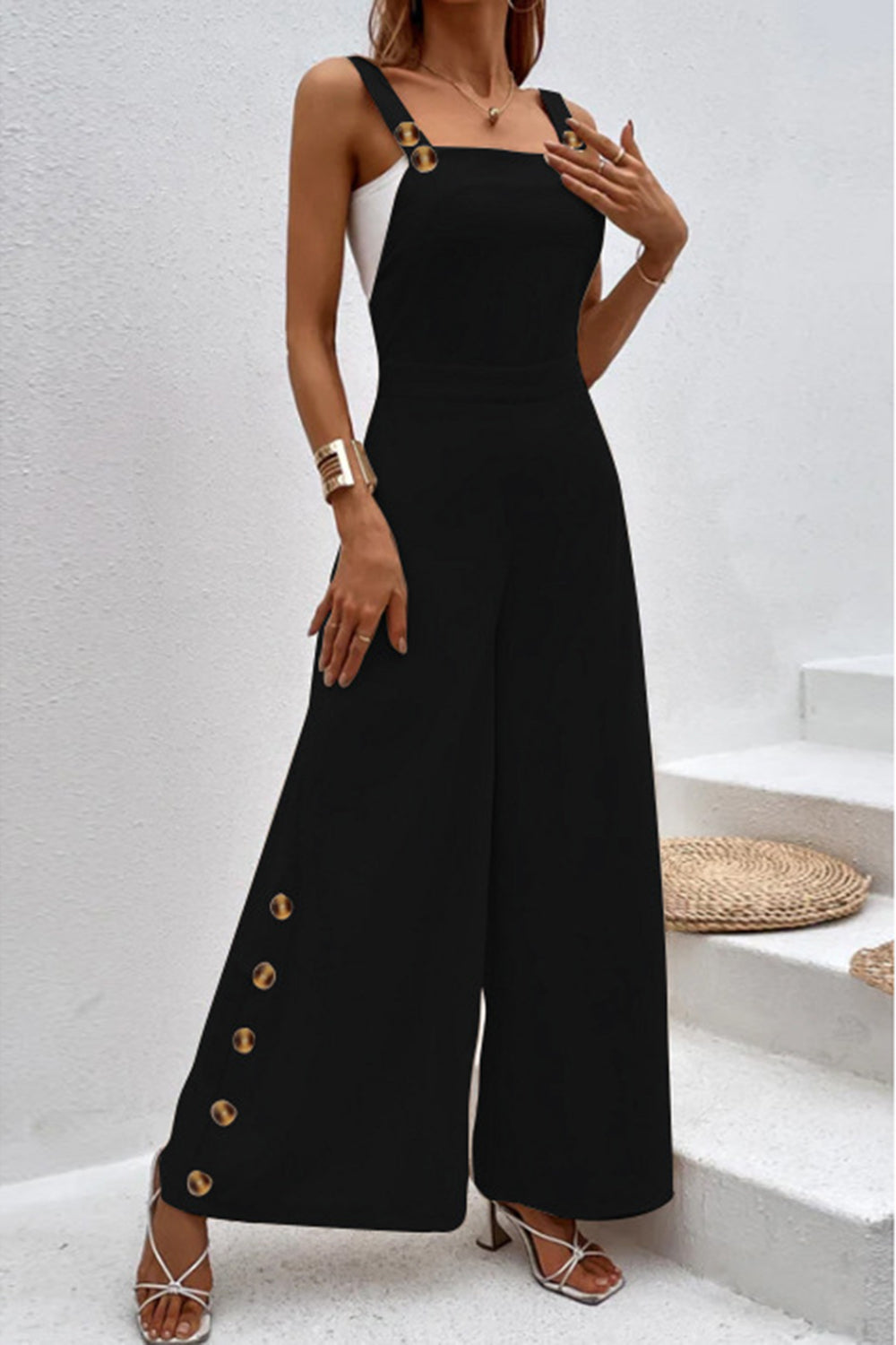 Square Neck Wide Strap Jumpsuit   