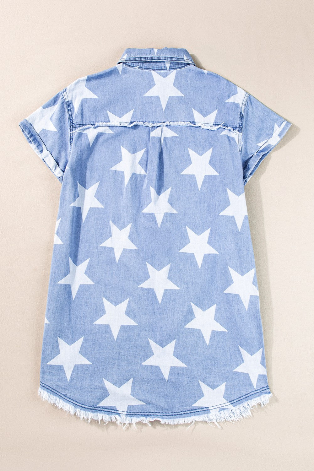 Raw Hem Star Short Sleeve Denim Dress   