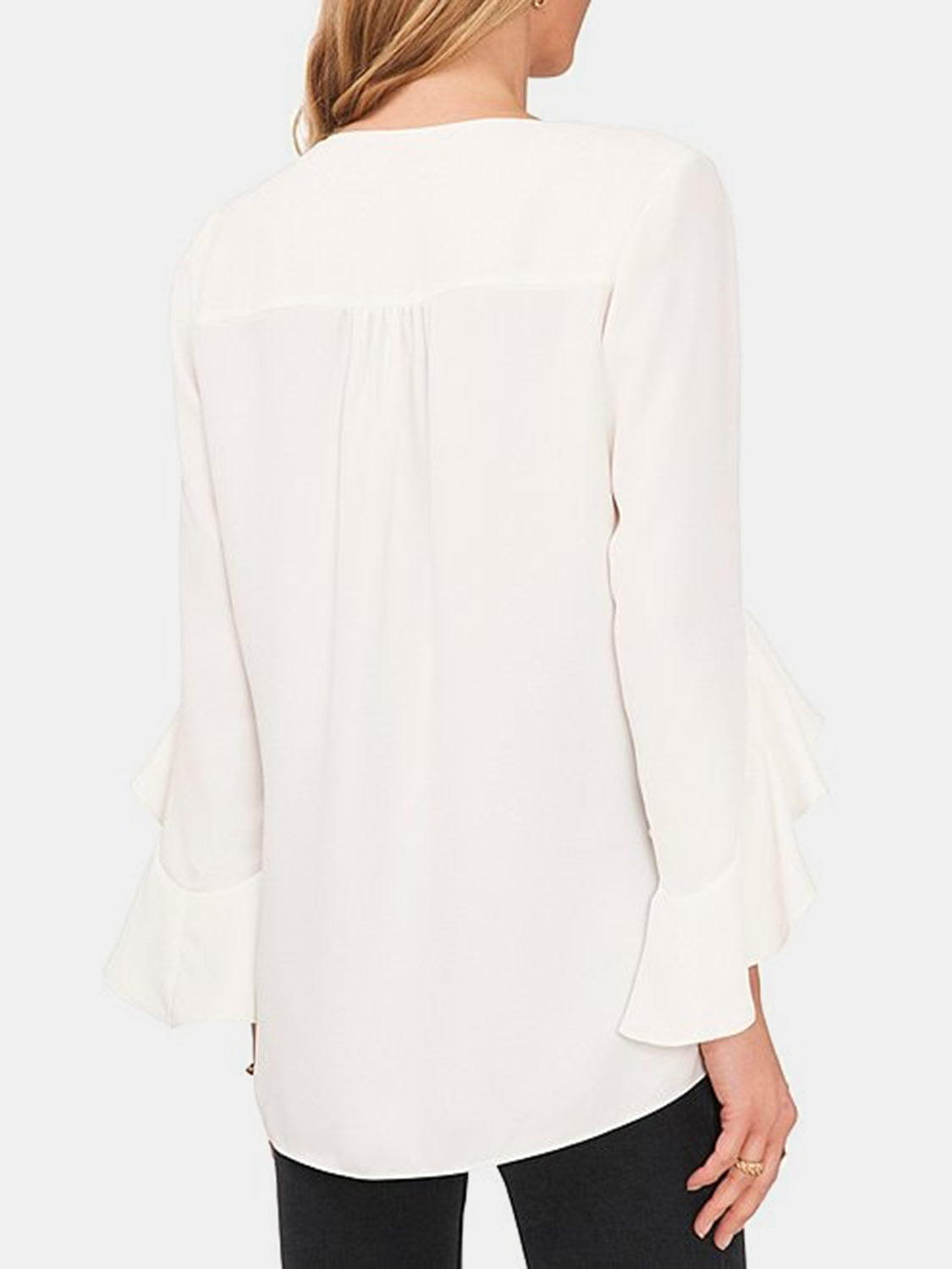 STUNNLY  V-Neck Flounce Sleeve Blouse   