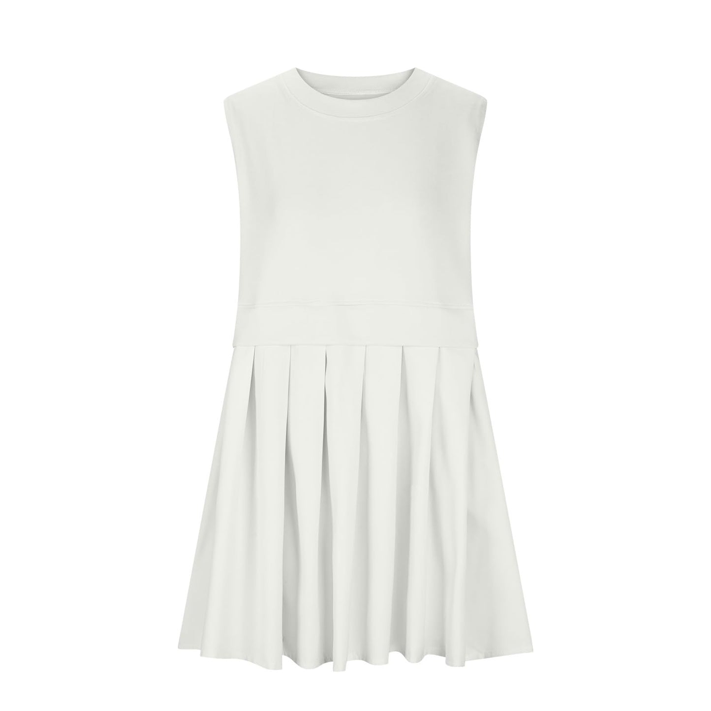 Pleated Round Neck Sleeveless Mini Dress   