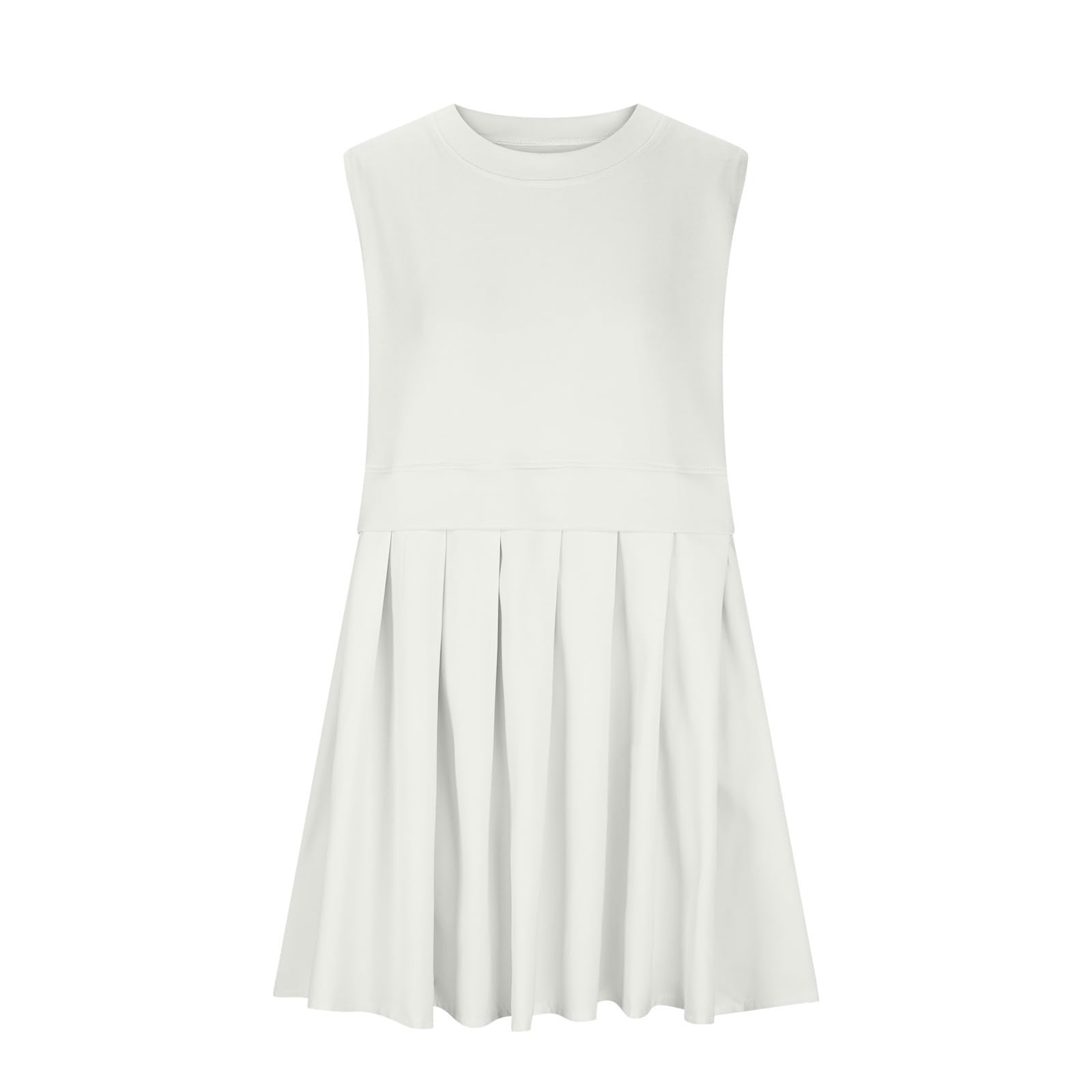 Pleated Round Neck Sleeveless Mini Dress   