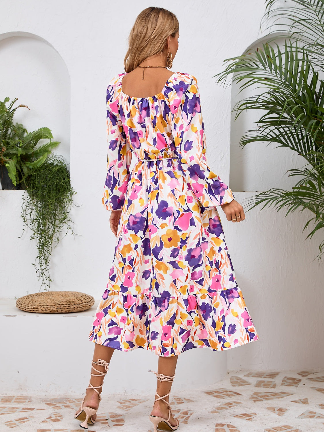 Printed Long Sleeve Midi Dress   