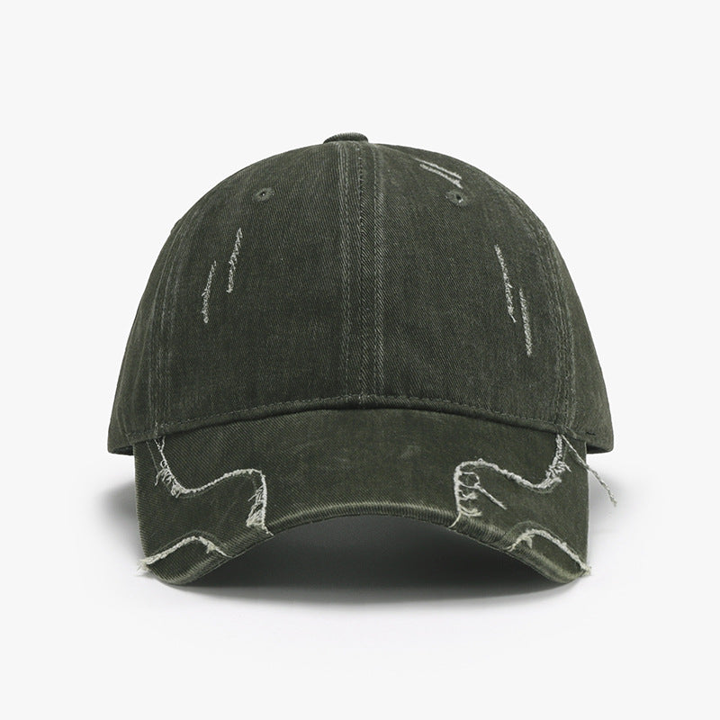 STUNNLY  Raw Hem Adjustable Cap Army Green One Size 