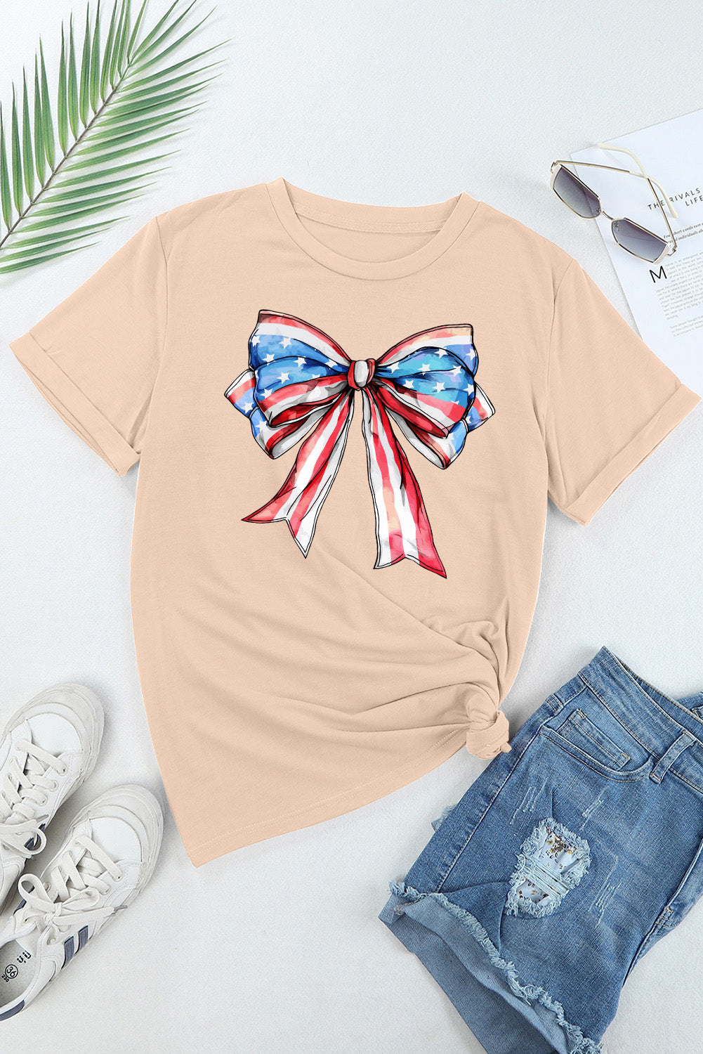 Bow Graphic Round Neck Short Sleeve T-Shirt   