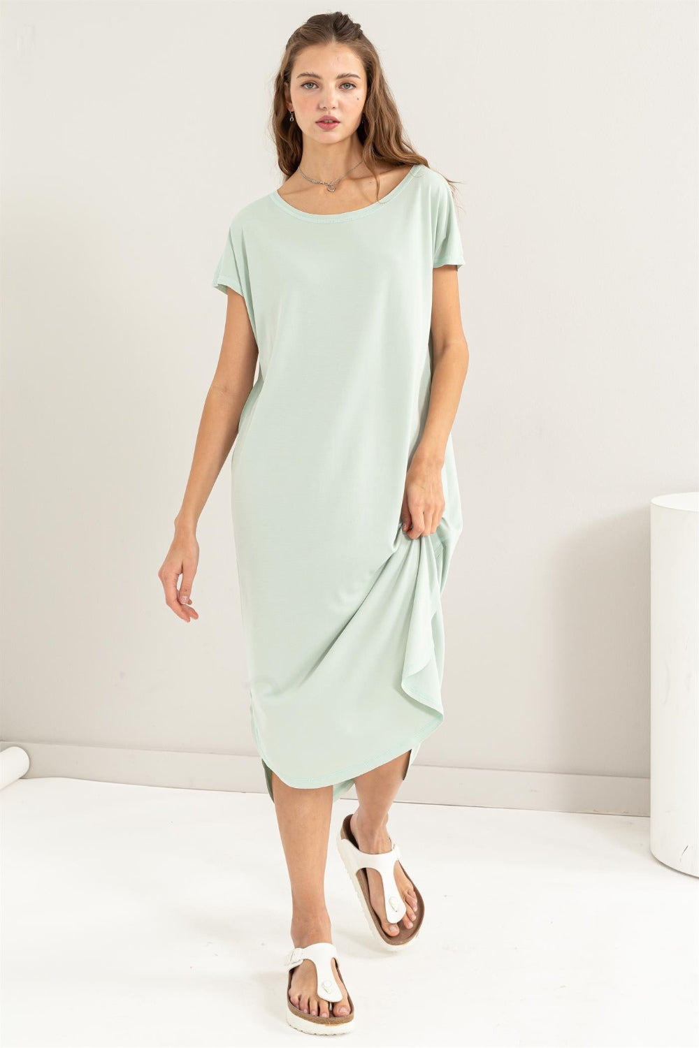 HYFVE Short Sleeve High-Low Slit Midi Dress Mint S 