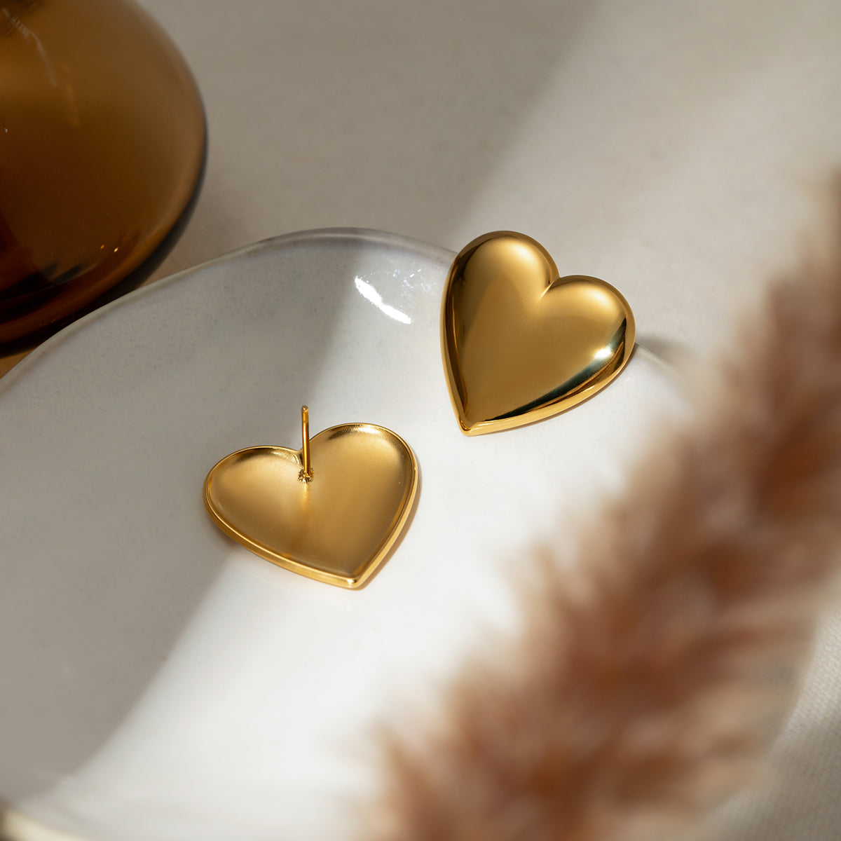 Stainless Steel Heart Stud Earrings   