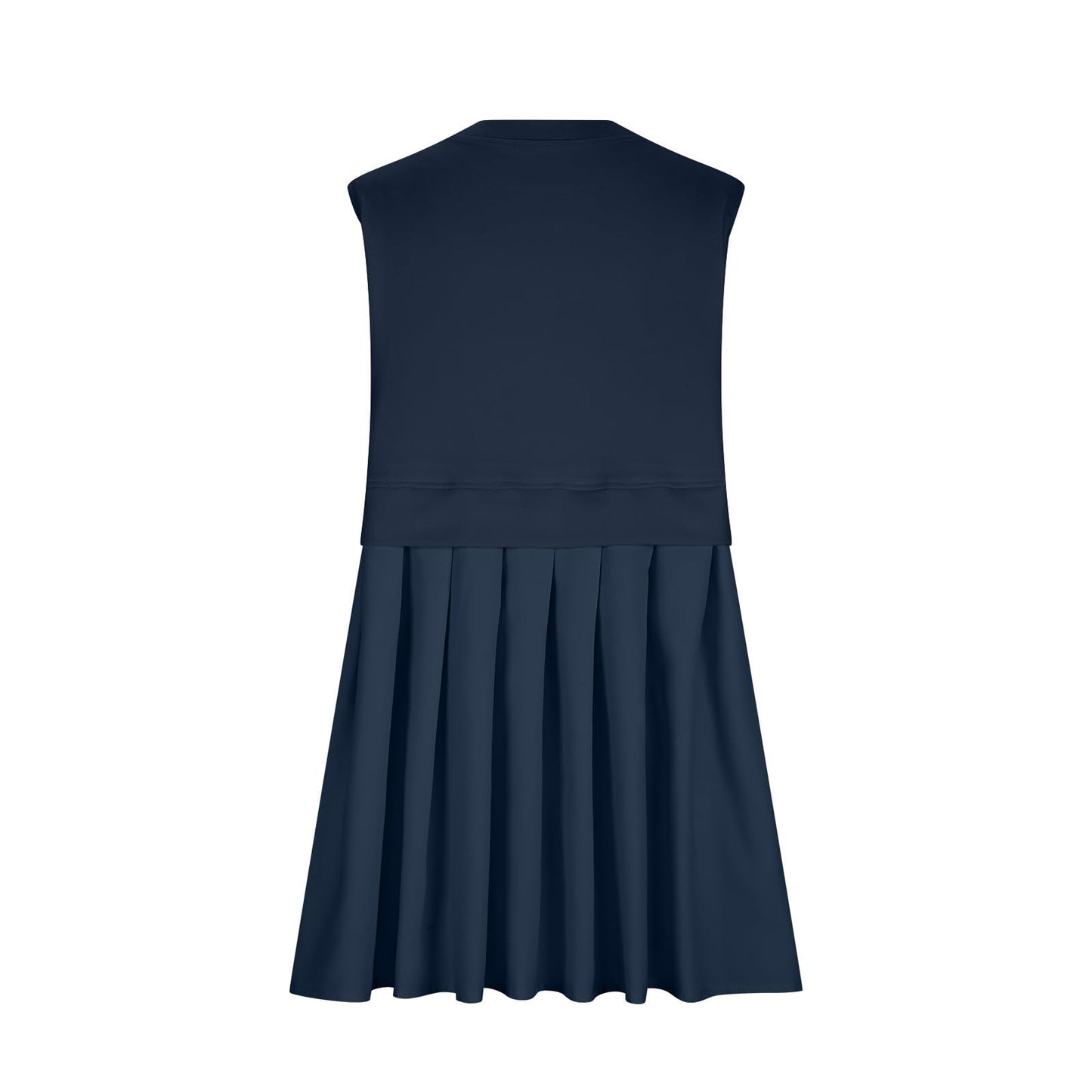 Pleated Round Neck Sleeveless Mini Dress Navy S 