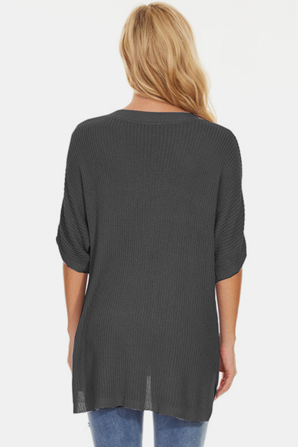 STUNNLY  Pocketed V-Neck Half Sleeve Knit Top   