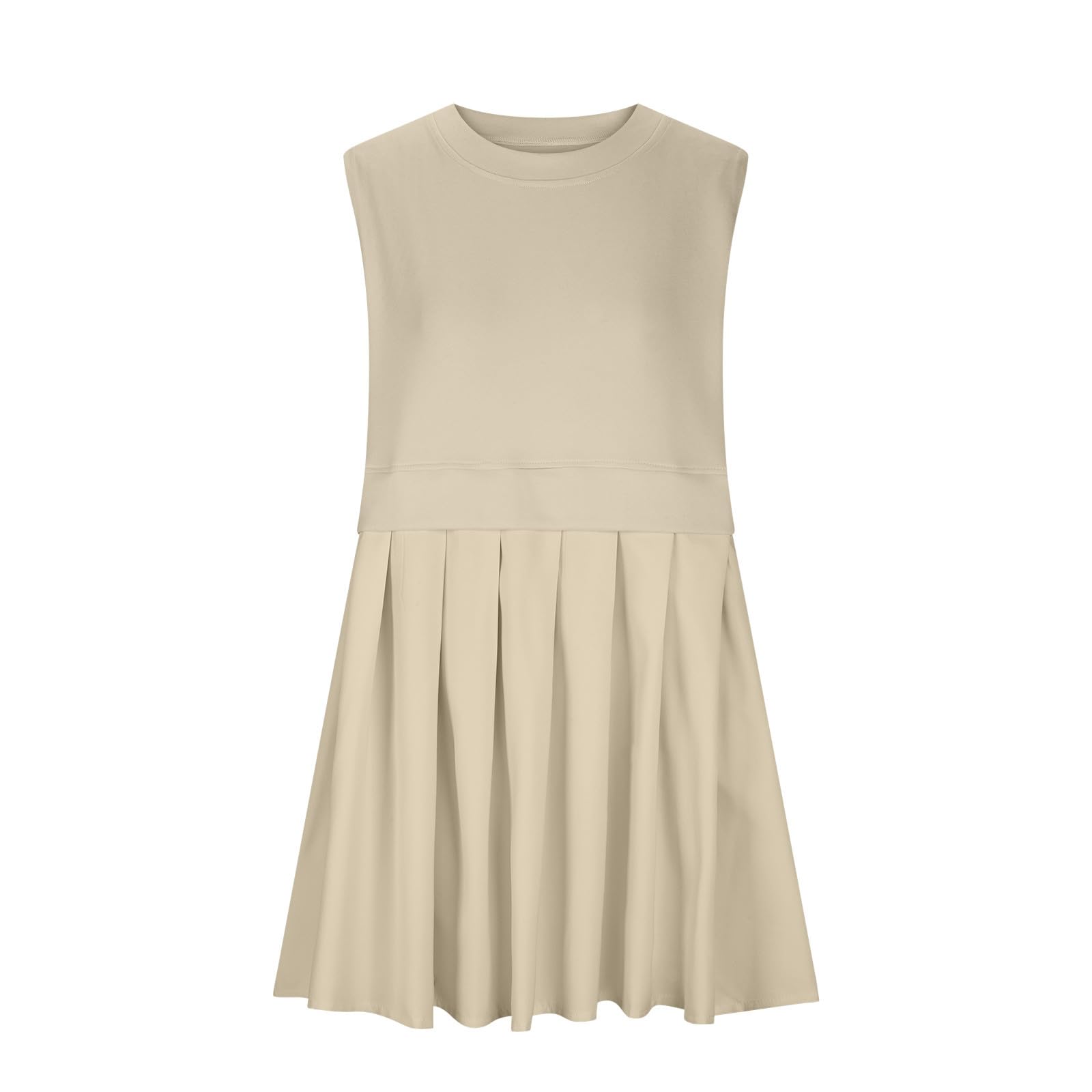 Pleated Round Neck Sleeveless Mini Dress   