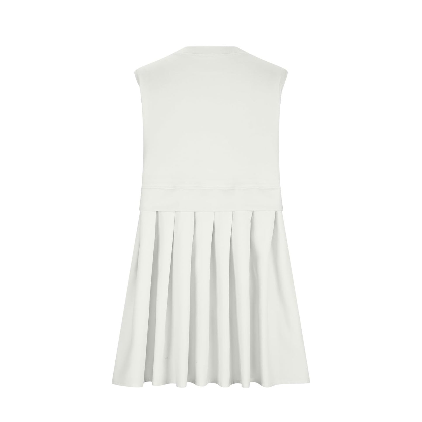 Pleated Round Neck Sleeveless Mini Dress Ivory S 