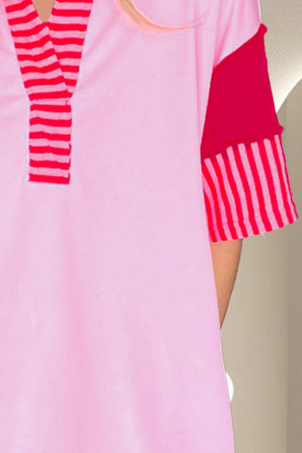 Color Block Johnny Collar Half Sleeve Dress   