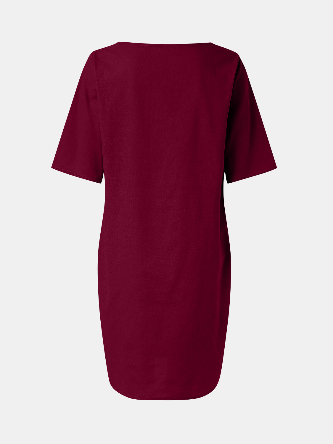 Full Size Round Neck Half Sleeve Dress with Pockets Burgundy S 