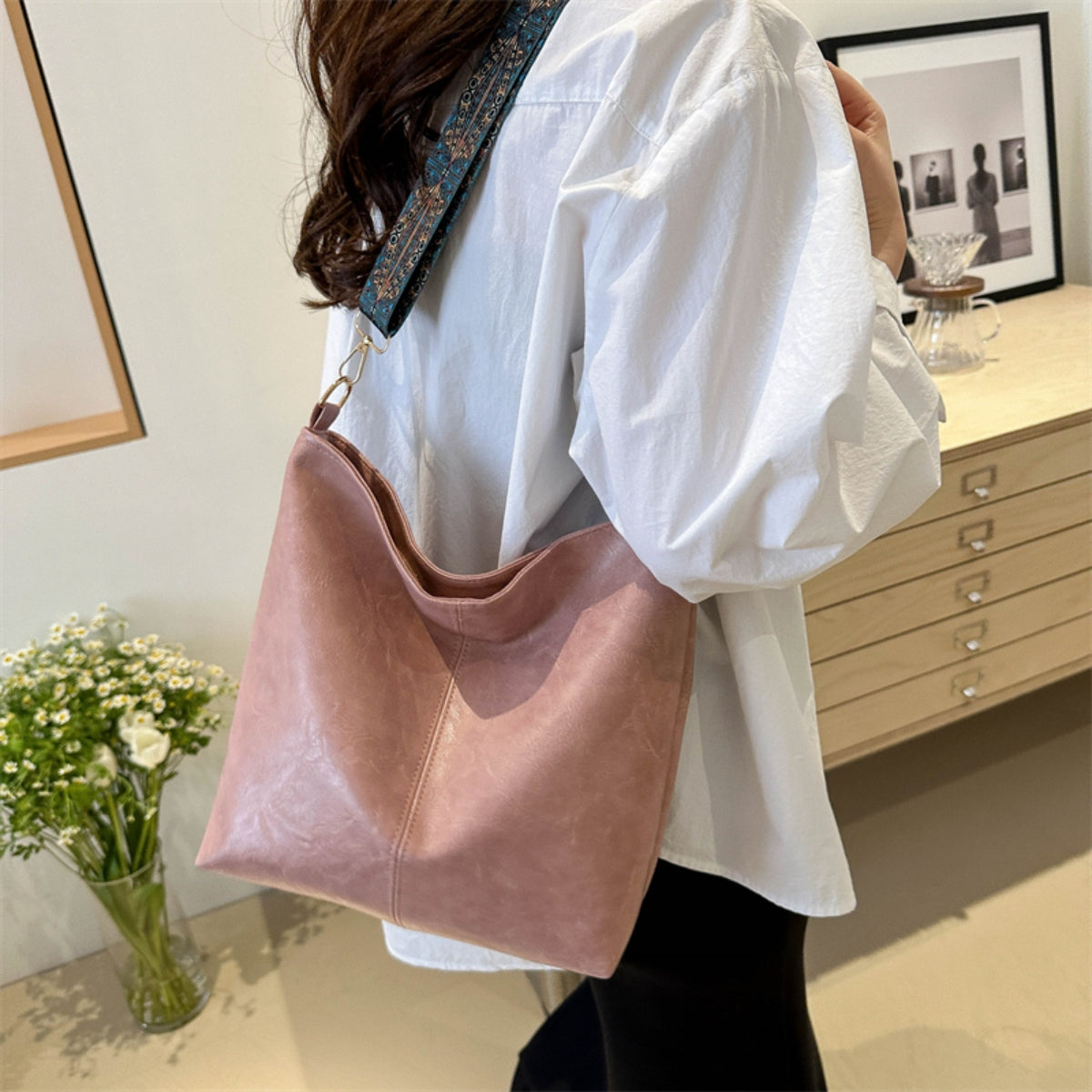 PU Leather Adjustable Strap Shoulder Bag   