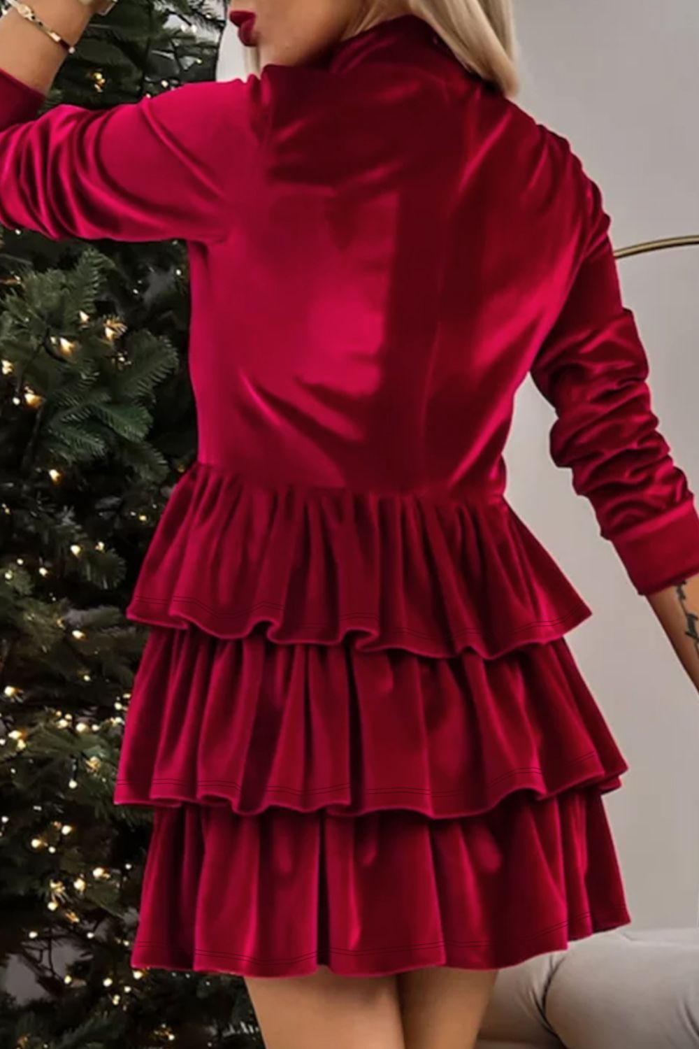 Ruffled Layered Long Sleeve Mini Dress   