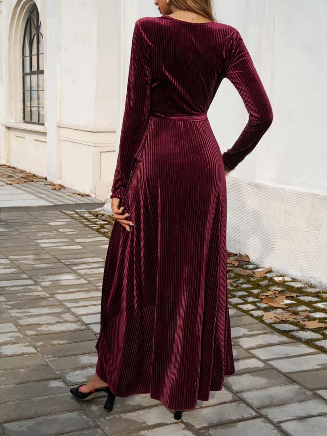 Split Surplice Long Sleeve Midi Dress   