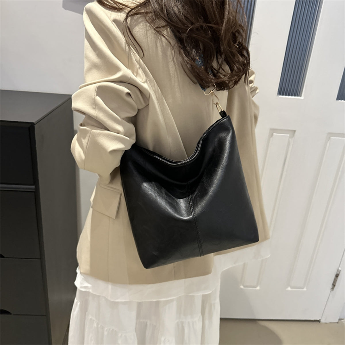 PU Leather Adjustable Strap Shoulder Bag   