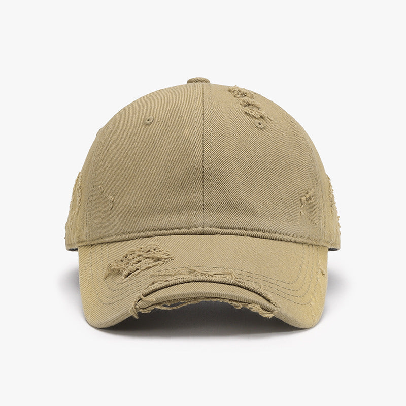 STUNNLY  Distressed Adjustable Cotton Hat Khaki One Size 