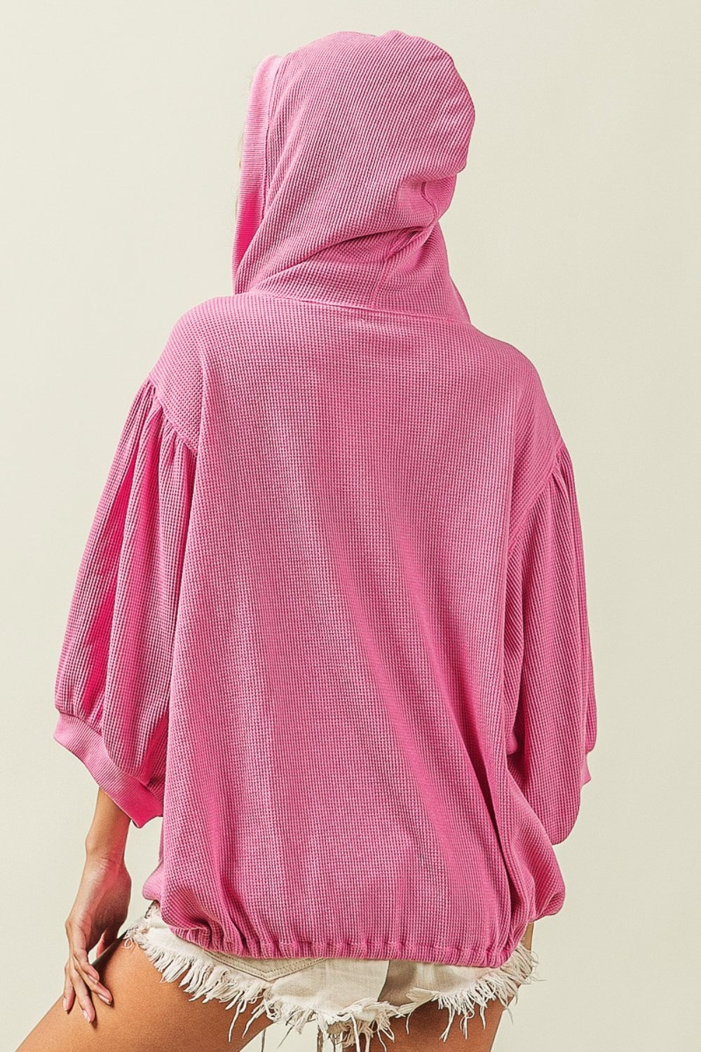 STUNNLY  BiBi Waffle-Knit Half Zip Hooded Top   