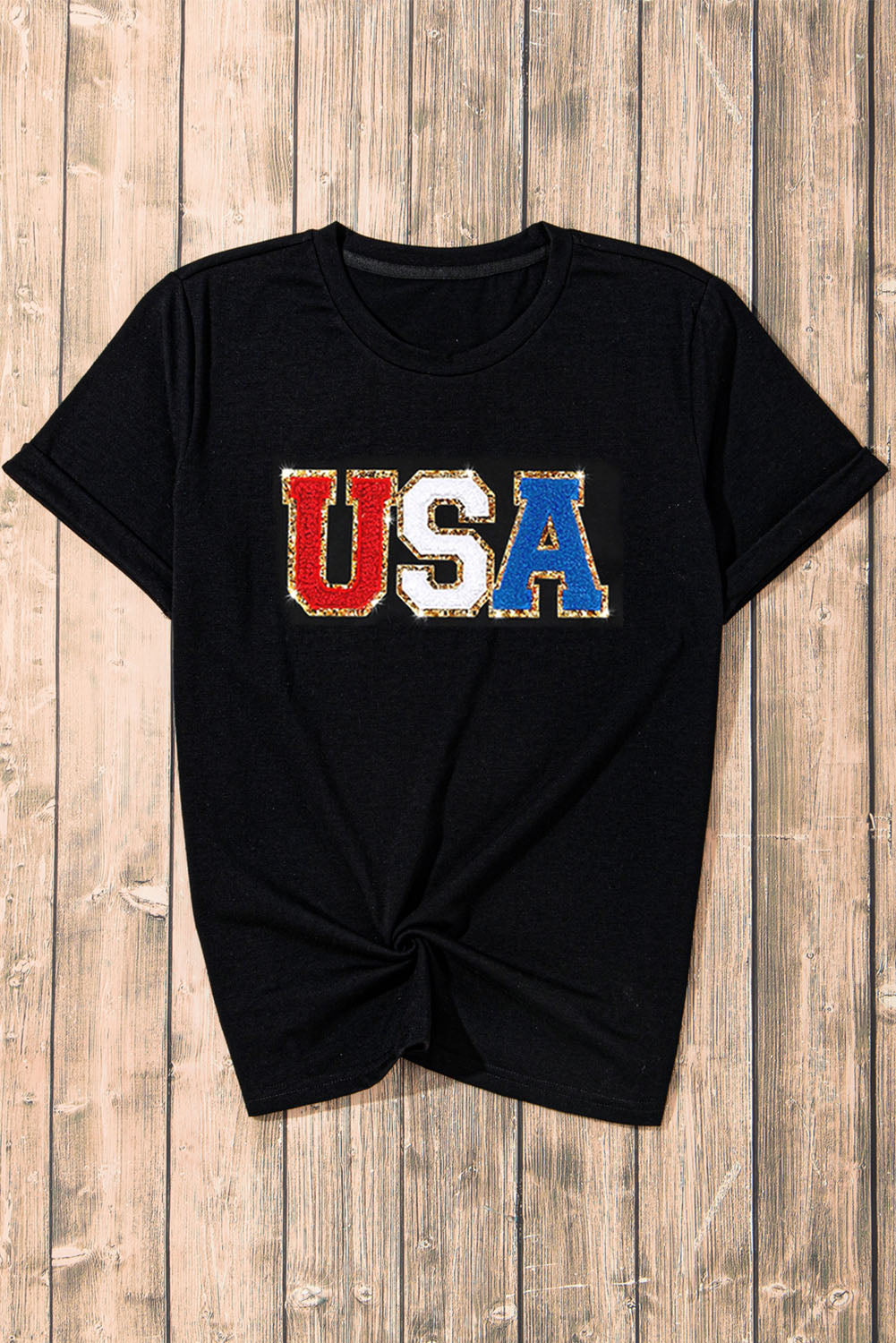 STUNNLY  USA Round Neck Short Sleeve T-Shirt   