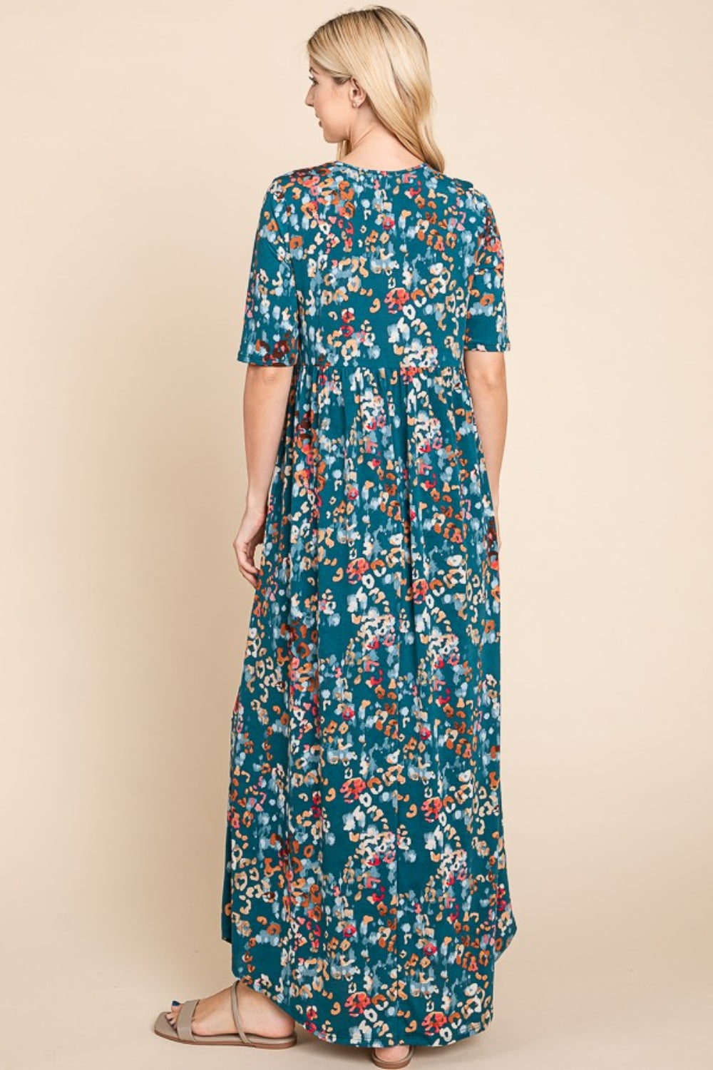 BOMBOM Printed Shirred Maxi Dress   