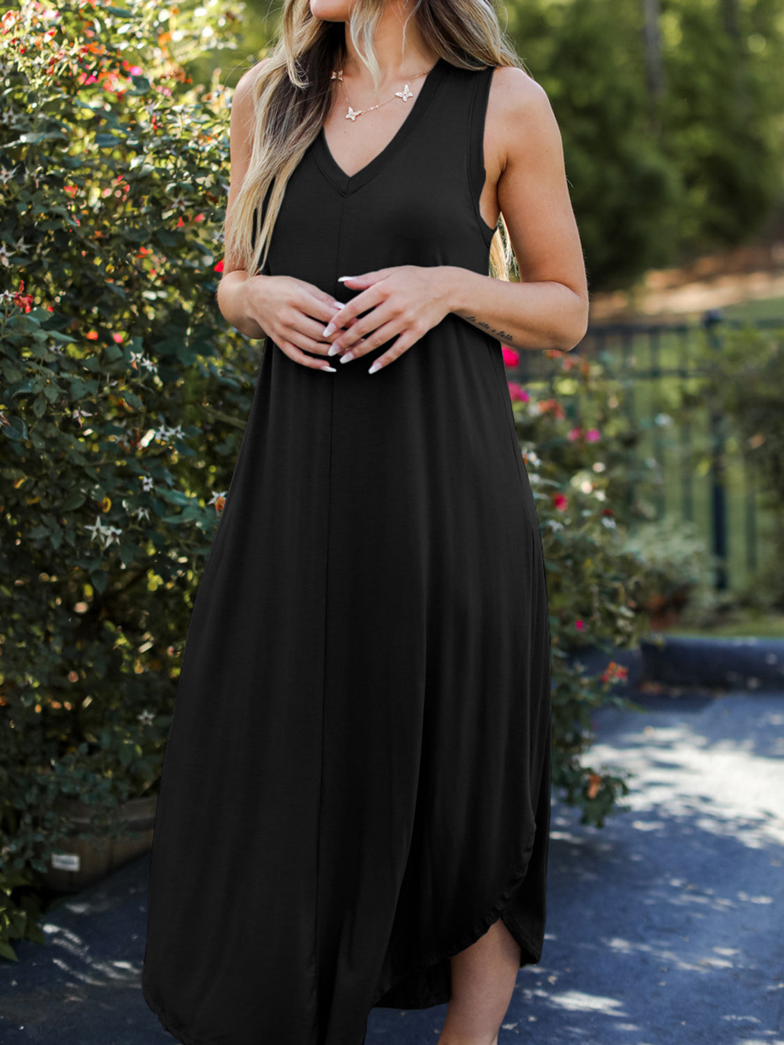 STUNNLY  Full Size V-Neck Midi Tank Dress   