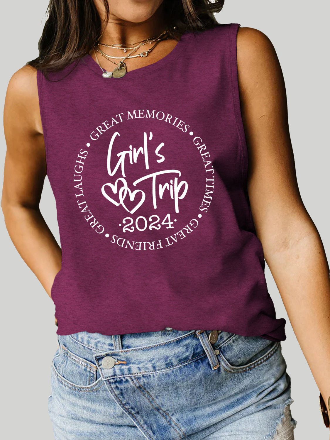 STUNNLY  Letter Graphic Round Neck Tank Magenta S 