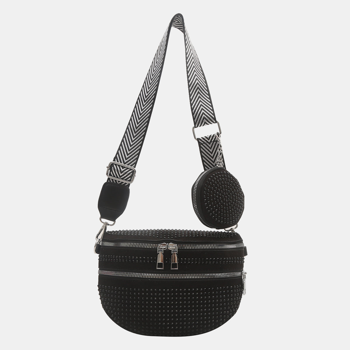 Studded Adjustable Strap Crossbody Bag Black One Size 