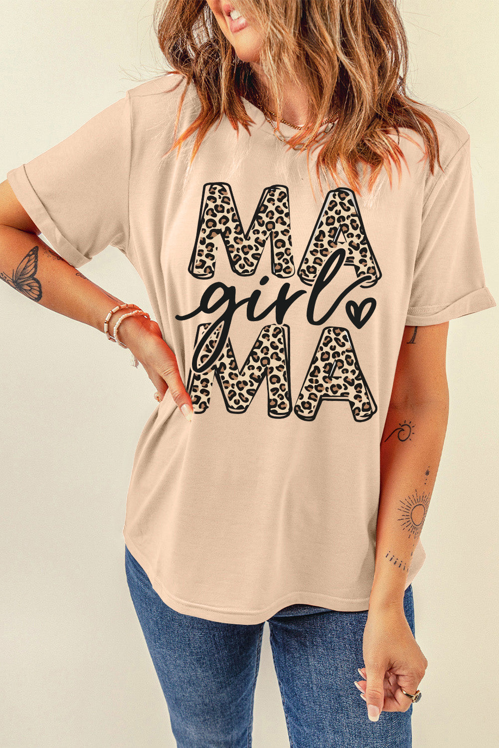 STUNNLY  MAMA GIRL Round Neck Short Sleeve T-Shirt Dust Storm S 