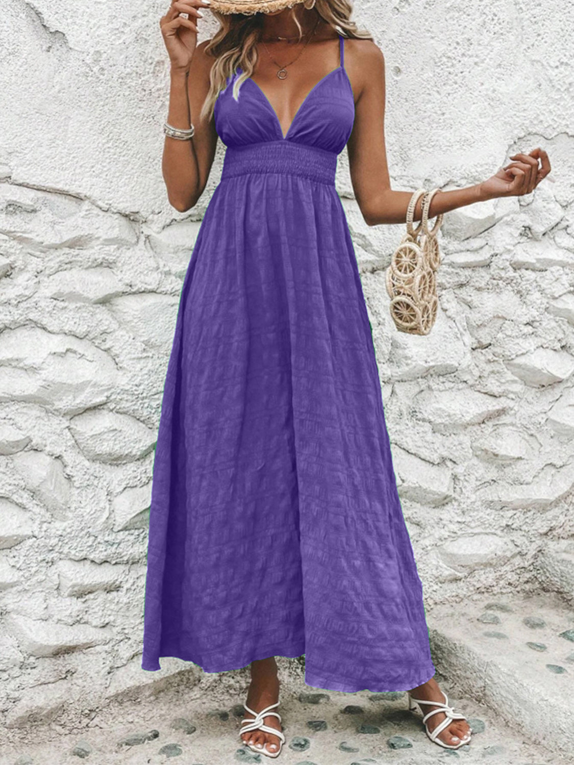 Crisscross V-Neck Maxi Cami Dress   